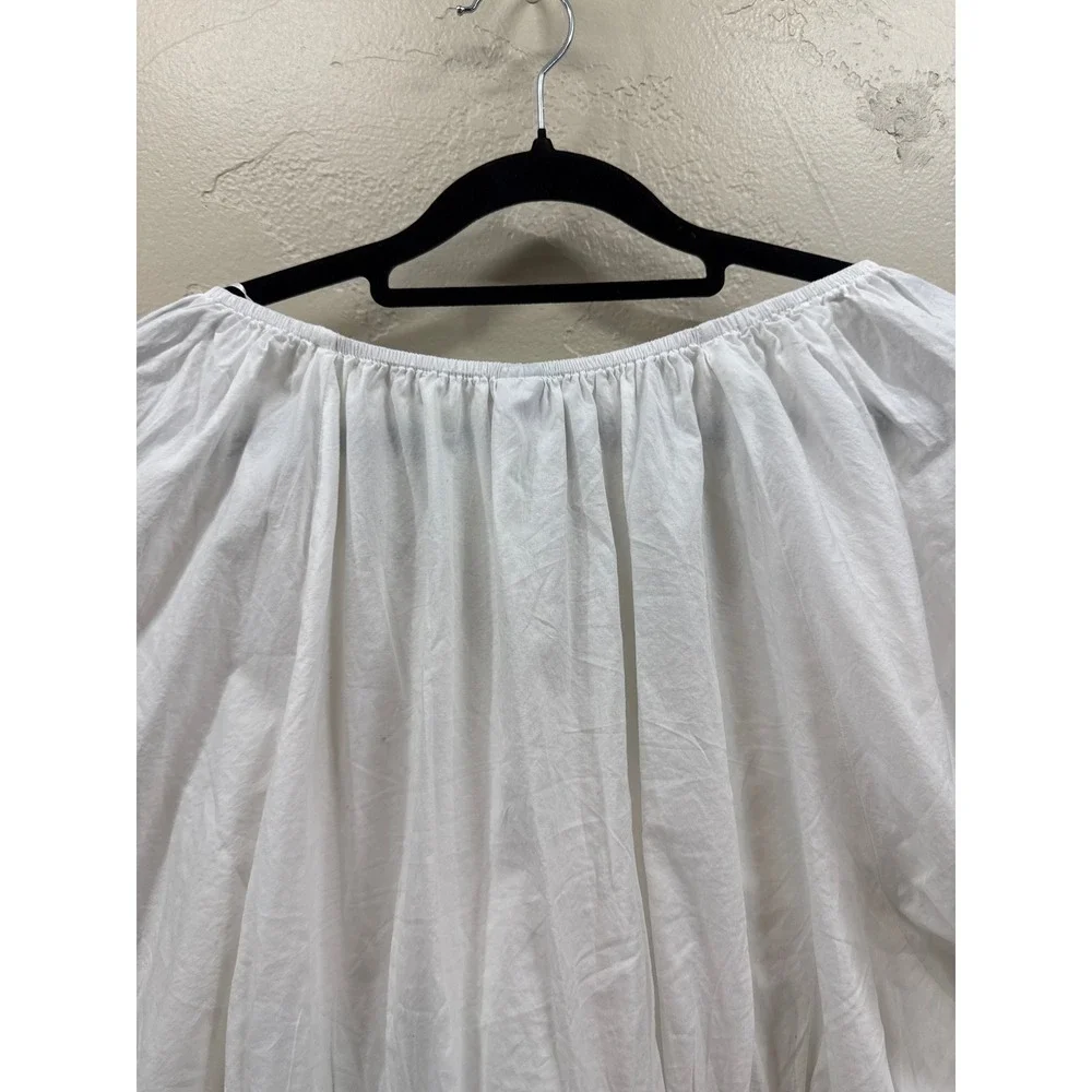 Old Navy Womens White Puff Sleeve Smocked V-Neck Peplum Blouse Top Large
